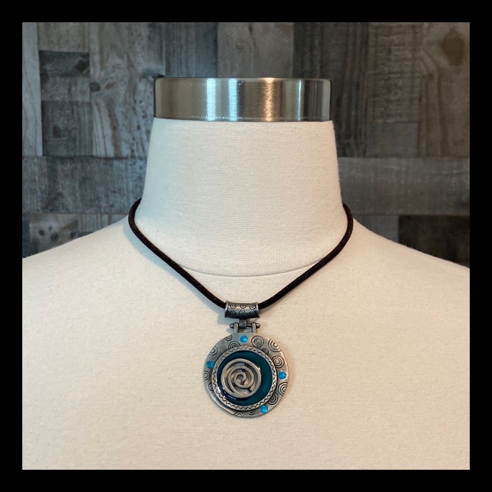 Silver turquoise necklace handcrafted artisan rhinestones festival boho hippie